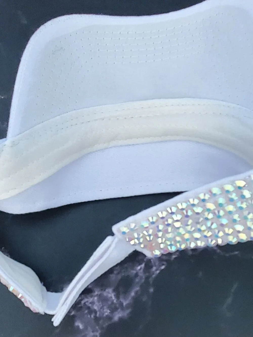 Sparkling Bedazzled Covered Sun Visor, Adjustable, Breathable Sun Cap White - Picture 8 of 10